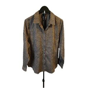 Chicos Size 3 Womens XL Top Brown Leopard Button Up No-Iron Coolmax All Season